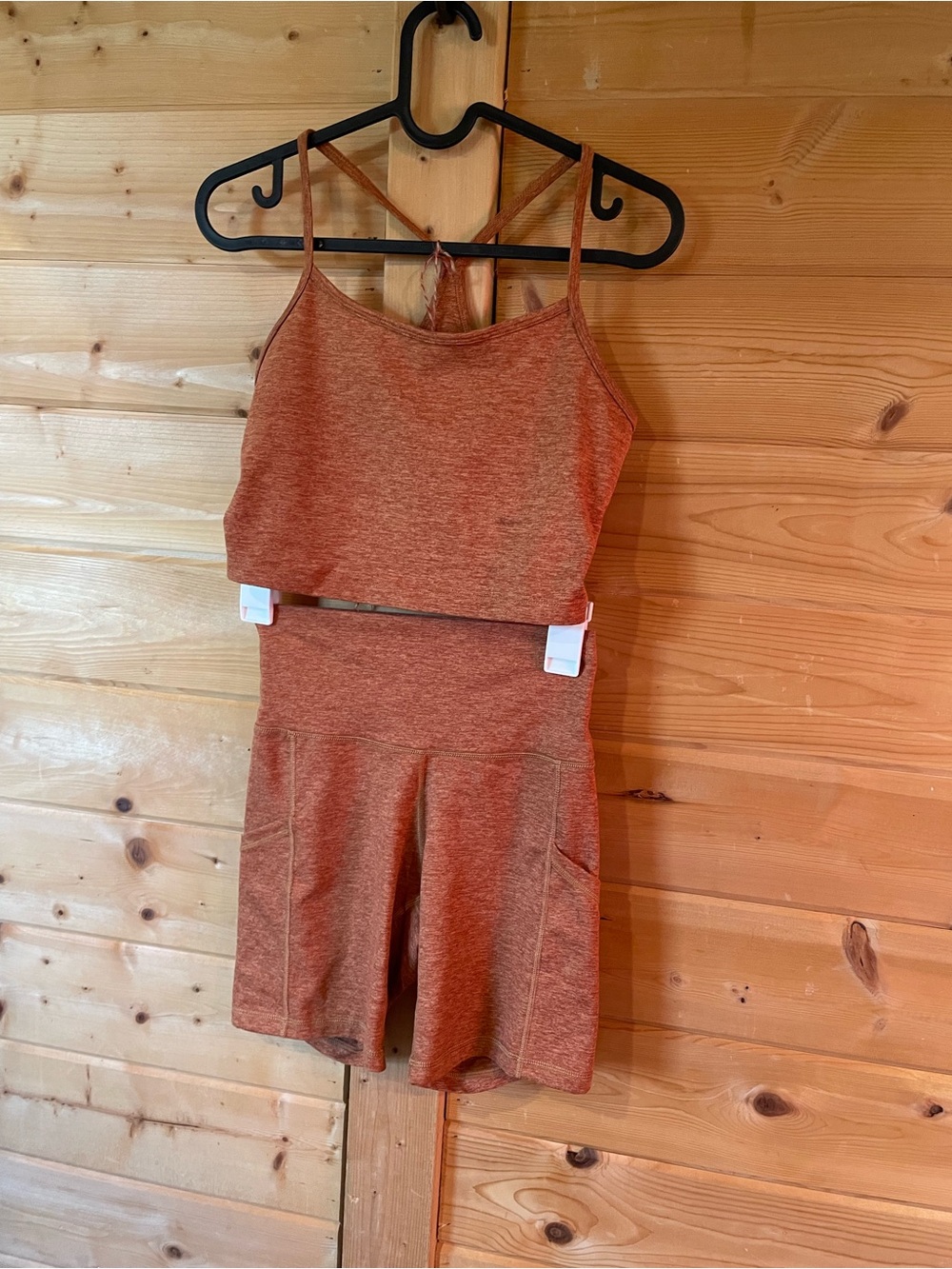 aerie Heathered Rust Orange Top & High Waist Bike Shorts SET